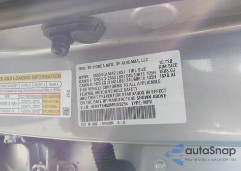 2021 Honda Pilot Awd Ex-L from USA, damaged, VIN 5FNYF6H5XMB028254